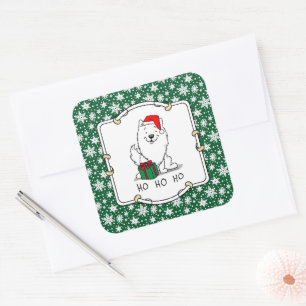 Christmas Santa American Eskimo Dog HO HO HO Cute Square Sticker