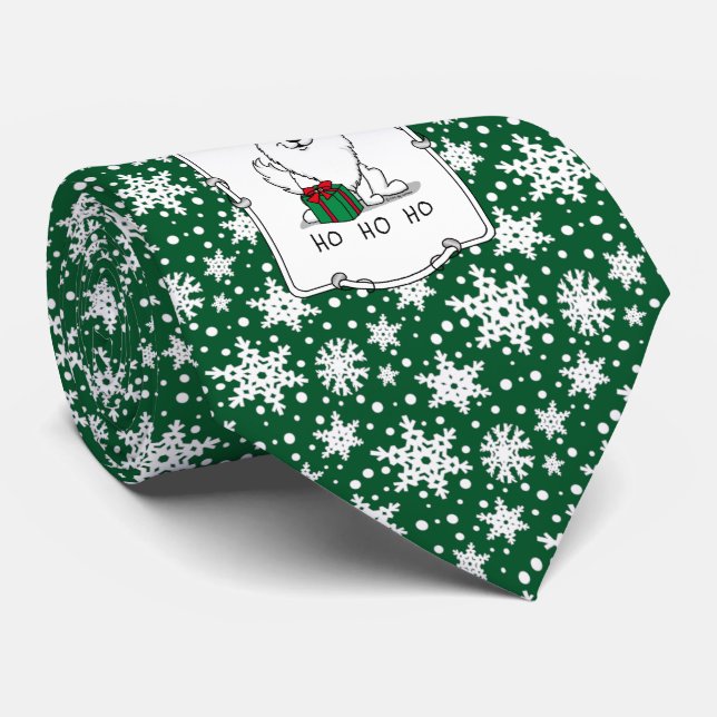 Christmas Santa American Eskimo Dog HO HO HO Cute Tie (Rolled)
