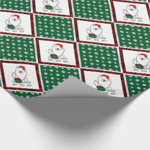 Christmas Santa American Eskimo Dog HO HO HO Cute Wrapping Paper