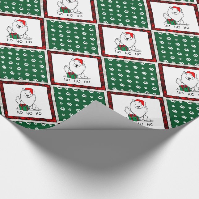 Christmas Santa American Eskimo Dog HO HO HO Cute Wrapping Paper (Corner)