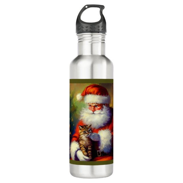 Christmas Santa and a Cat 1 710 Ml Water Bottle (Front)