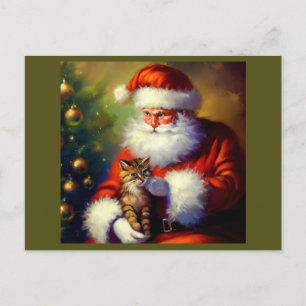 Christmas Santa and a Cat 1 Holiday Postcard