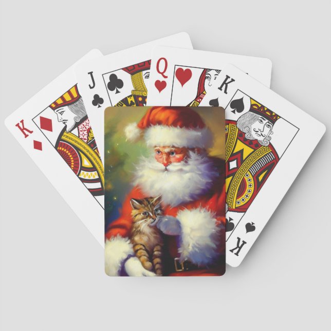 Christmas Santa and a Cat (1) Playing Cards (Back)