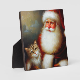 Christmas Santa and a Cat 2 Plaque