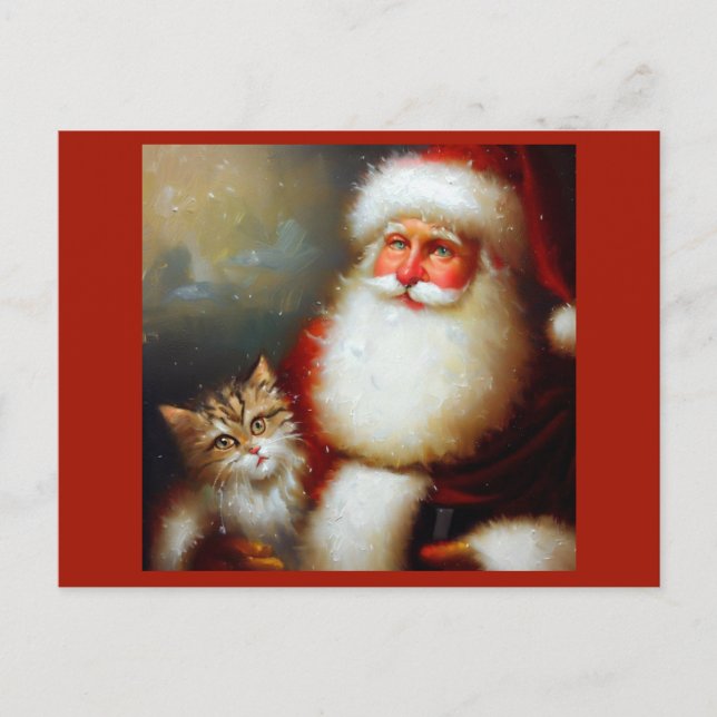 Christmas Santa and a Cat 2 Postcard (Front)