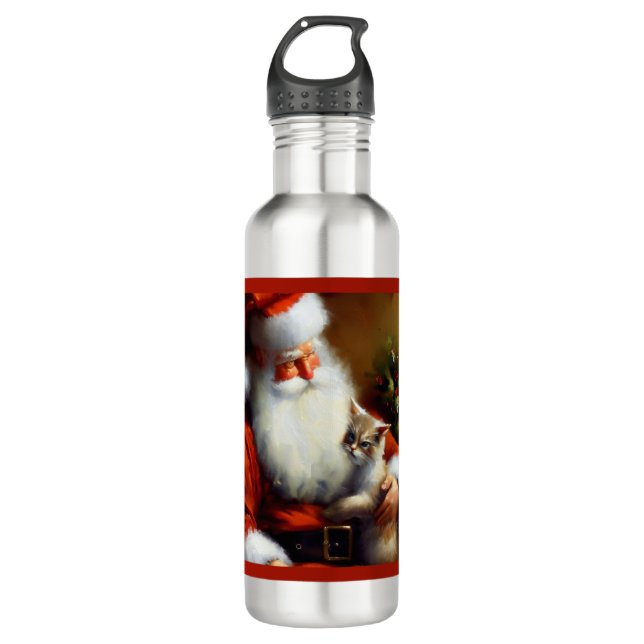 Christmas Santa and a Cat 3 710 Ml Water Bottle (Front)