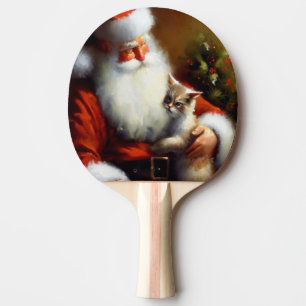 Christmas Santa and a Cat (3) Ping Pong Paddle