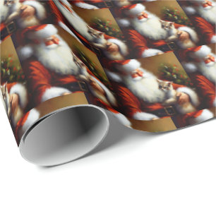 Christmas Santa and a Cat 3 Wrapping Paper