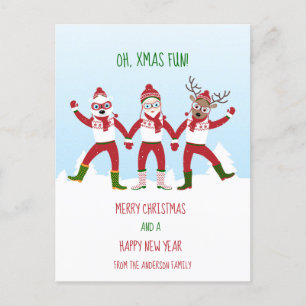 Christmas Santa and friends holding hands classic  Postcard