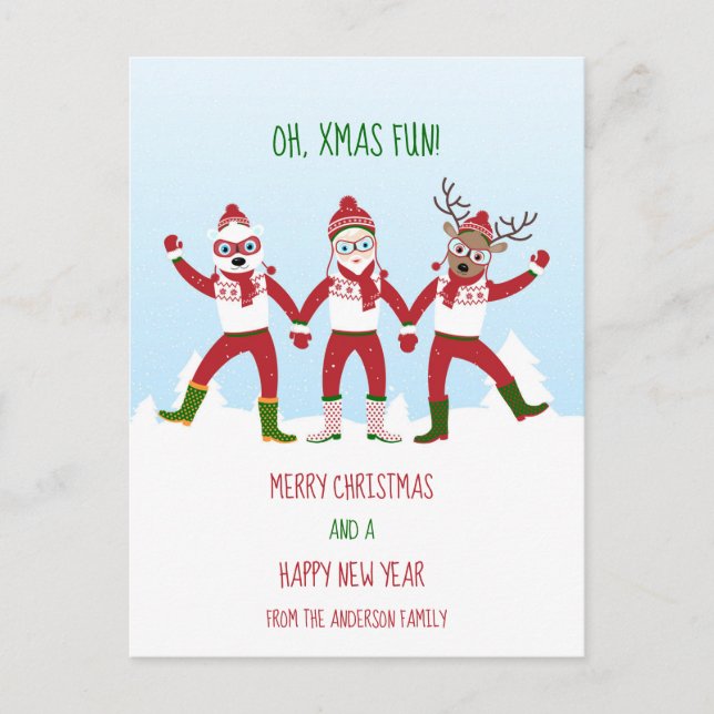 Christmas Santa and friends holding hands classic  Postcard (Front)