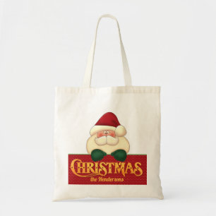 Christmas Santa and Golden Word Art Tote Bag
