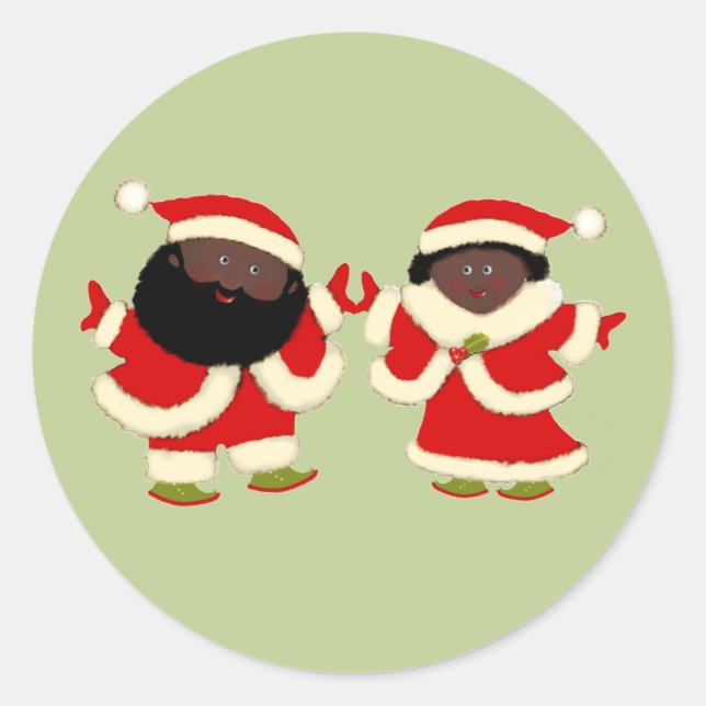 Christmas Santa and Mrs. Claus Classic Round Sticker (Front)