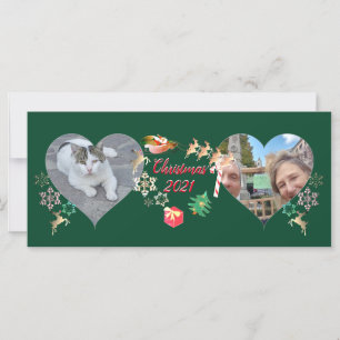 Christmas Santa and Reindeer 2 Photos Greeting