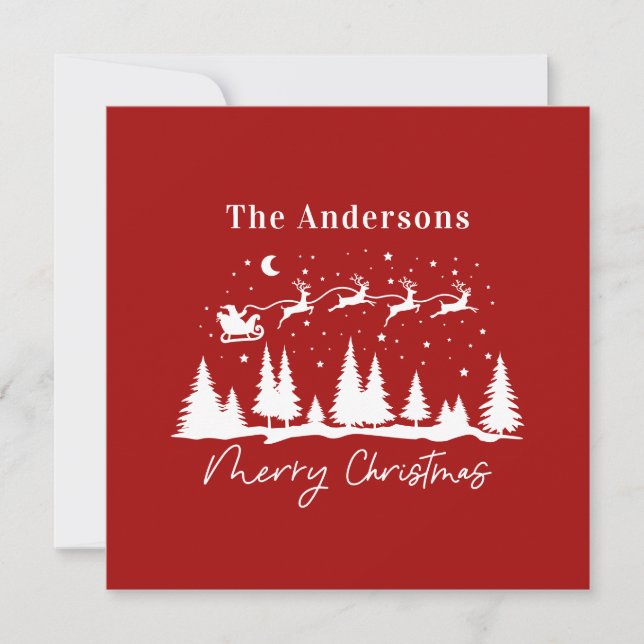 Christmas santa and reindeer sleigh   holiday card (Front)