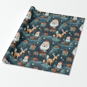 Christmas santa and reindeers wrapping paper