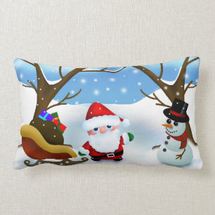 Christmas Santa and Snowman Lumbar Cushion
