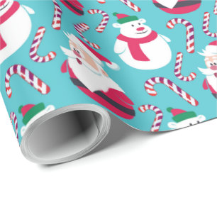Christmas Santa and Teddy Bear with Candy Cane Wrapping Paper