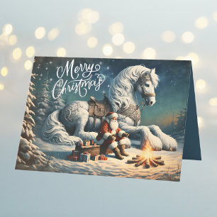 Christmas Santa and White Horse Magical Holiday Card