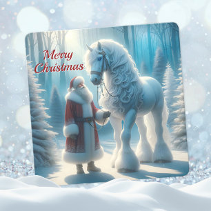 Christmas Santa and White Horse Magical Holiday Card