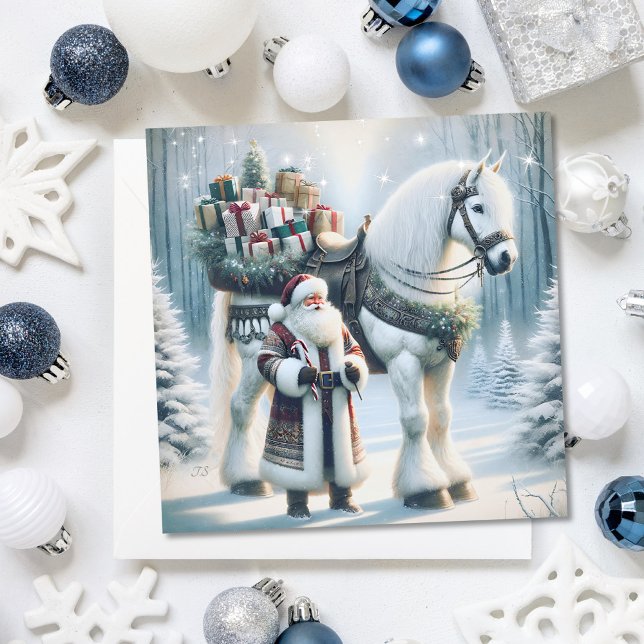 Christmas Santa and White Horse Magical Holiday Card (Creator Uploaded)