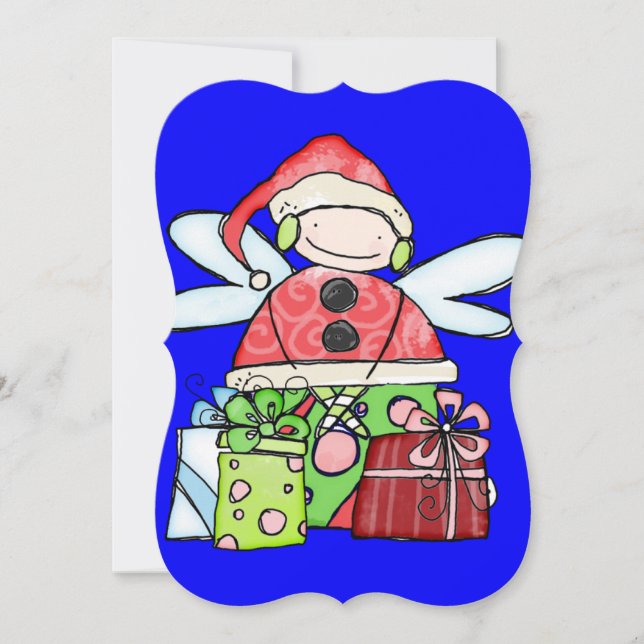 Christmas Santa Angel Flat Greeting Card (Front)