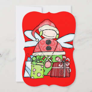 Christmas Santa Angel Flat Greeting Card