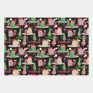 Christmas Santa Atomic Snails - MidCentury Modern Wrapping Paper Sheet