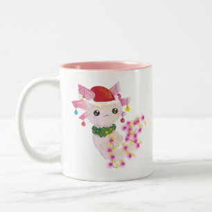 christmas santa axolotl Two-Tone coffee mug