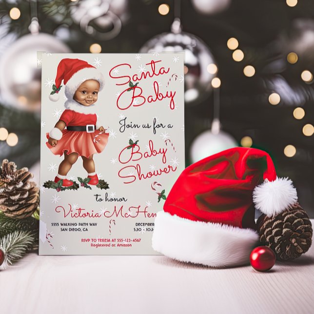 Christmas Santa Baby Baby Shower African American Invitation (Creator Uploaded)