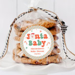 Christmas Santa Baby Baby Shower Favour  Classic Round Sticker<br><div class="desc">Add a festive touch to your Santa Baby baby shower theme with our Personalised Christmas Santa Baby Baby Shower Favour Classic Round Sticker. Perfect for Christmas baby shower celebrations, these stickers are great for decorating favours or invitations. Ideal for Christmas-themed baby shower ideas, they bring holiday cheer to your event....</div>