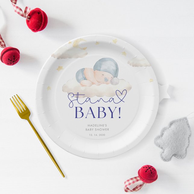 Christmas Santa Baby Boy Shower  Paper Plate (Creator Uploaded)