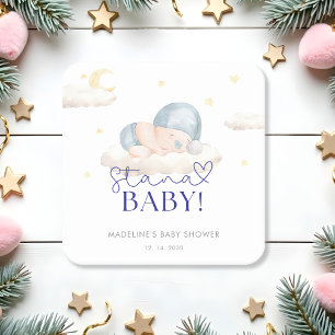 Christmas Santa Baby Boy Shower  Square Paper Coaster