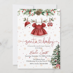 christmas santa baby clothesline baby shower invitation