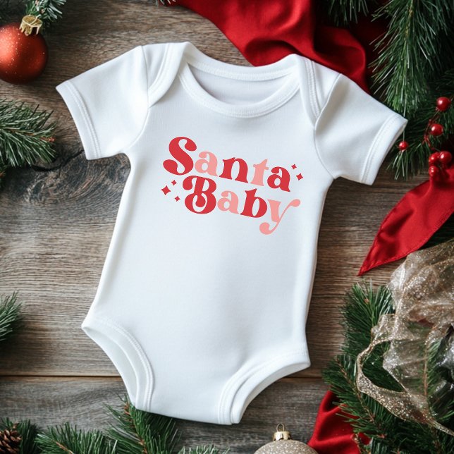 Christmas Santa Baby Cute Modern Typography Script Baby Bodysuit (Creator Uploaded)