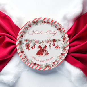 Christmas Santa Baby Girl Baby Shower Paper Plate