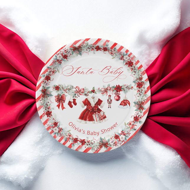 Christmas Santa Baby Girl Baby Shower  Paper Plate (Creator Uploaded)