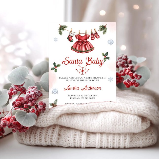 Christmas Santa Baby Holiday Baby Shower Invitation (Creator Uploaded)
