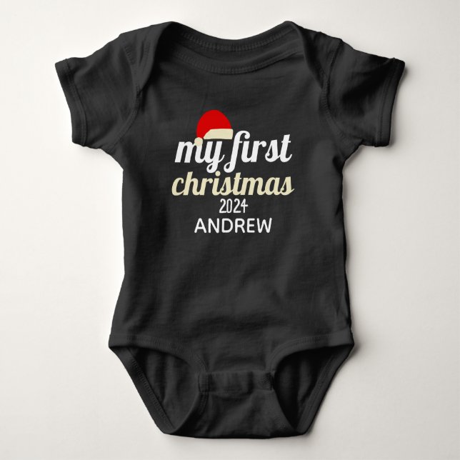  Christmas santa Baby Photo Personalise Name  Baby Bodysuit (Front)