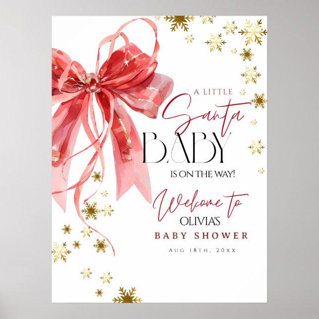 Christmas Santa Baby Red and Gold Welcome Sign (Front)