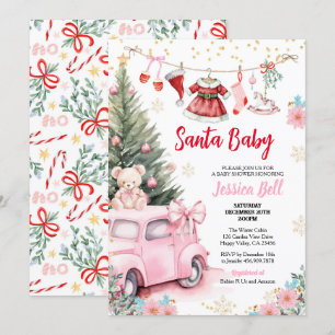 Christmas Santa Baby Shower Girl Red Pink Cute Invitation