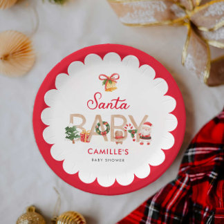 Christmas Santa Baby Shower Paper Plate