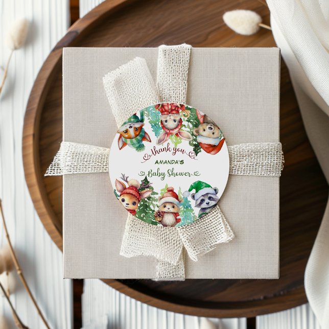 Christmas Santa Baby Shower Thank You Classic Round Sticker (Creator Uploaded)