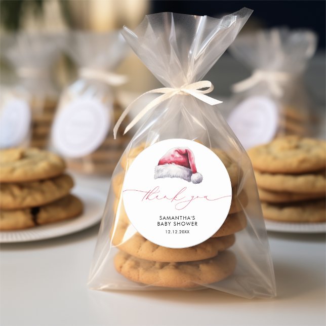 Christmas Santa Baby Thank You Baby Shower Classic Round Sticker (Creator Uploaded)