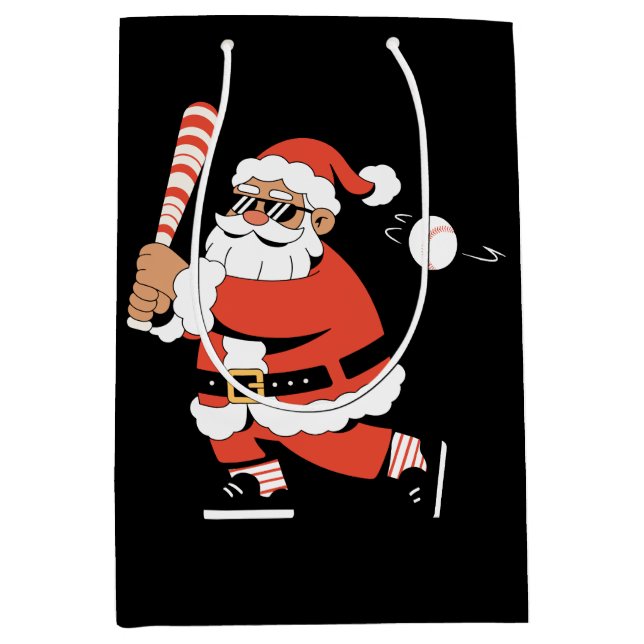 Christmas Santa Baseball Bat Candy Cane Slugger Medium Gift Bag (Front)
