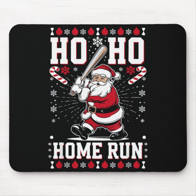 Christmas Santa Baseball Home Run Ho Ho Home Run , Mouse Pad (Front)