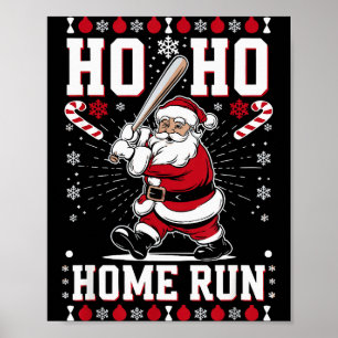 Christmas Santa Baseball Home Run Ho Ho Home Run , Poster