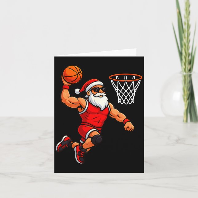 Christmas Santa Basketball Player Dunking Basketba Card (Front)