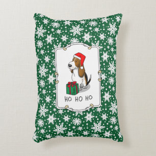 Christmas Santa Basset Hound (tri colour 1) Cute Decorative Cushion