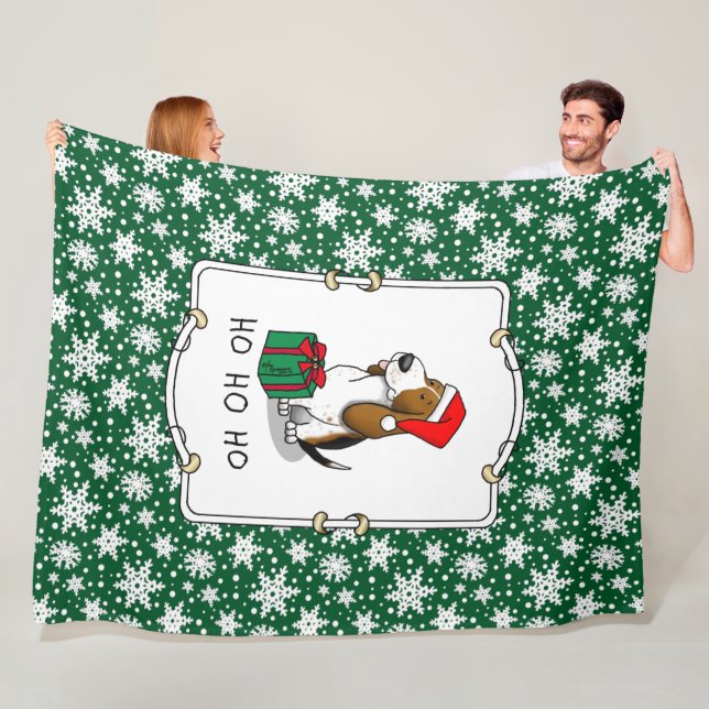 Christmas Santa Basset Hound (tri colour 1) Cute Fleece Blanket (In Situ)