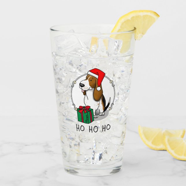 Christmas Santa Basset Hound (tri colour 1) Cute Glass (Back Ice)